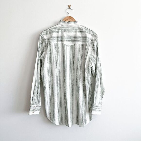 Scully Mens Western Dress Shirt Snap Up Long Sleeve Stripes Light Green Medium - Picture 2 of 8